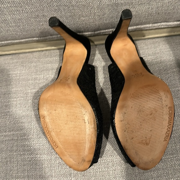 BCBG heels - black sequin slingback platform shoes peep toe size 8.5. Stiletto - Picture 9 of 17